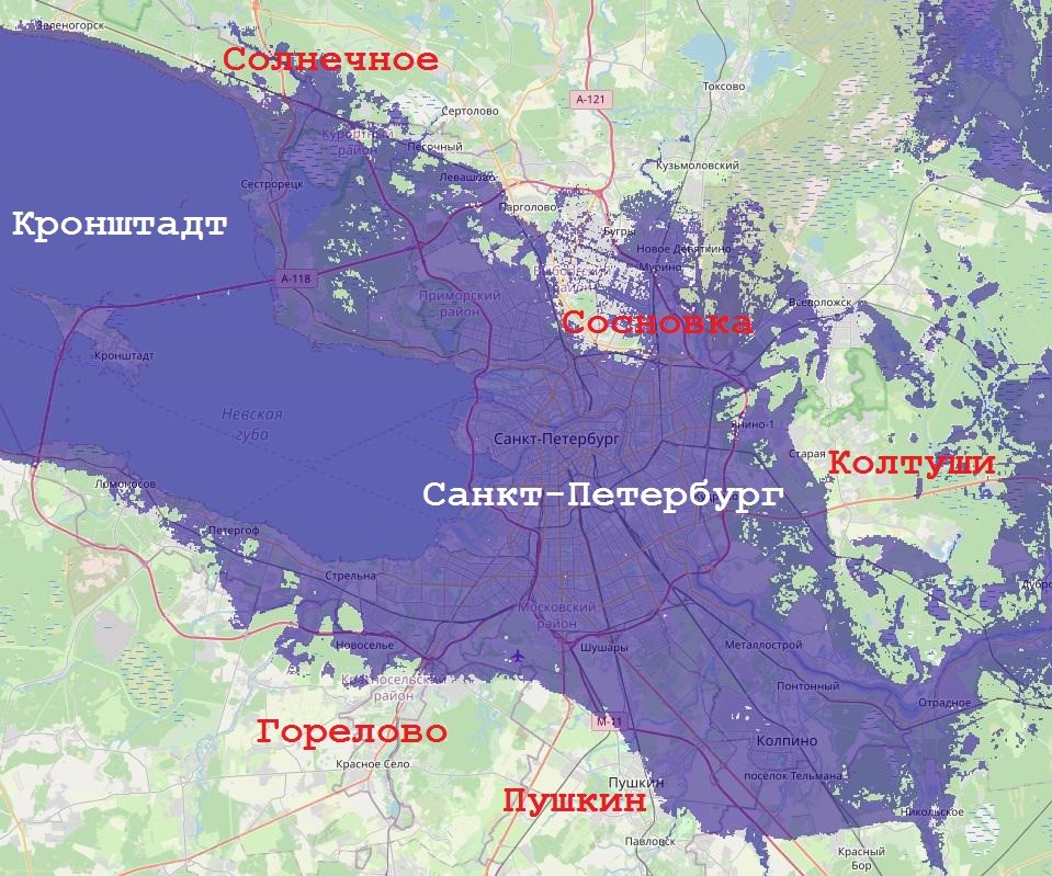 Карта высот над уровнем моря ленинградской области подробная