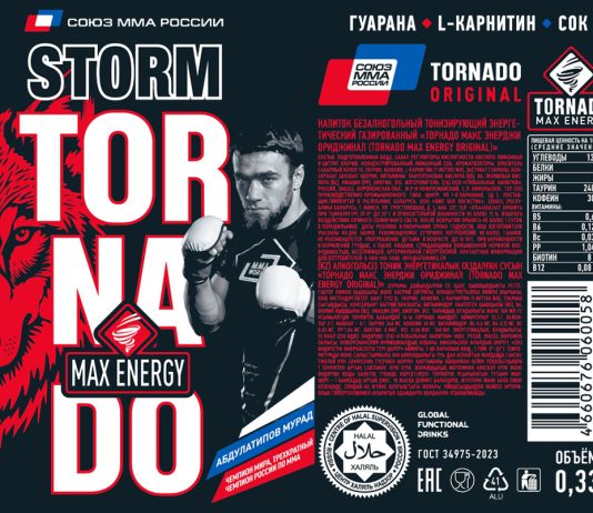 Впервые чемпион Союза ММА России появится на банке энергетика Торнадо Шторм